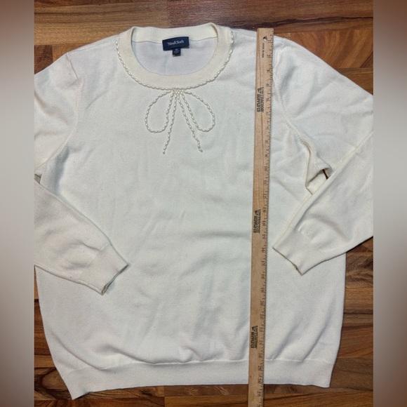 ModCloth Ivory Pearl Bow Neck Sweater Business Size 1X Christmas - Picture 4 of 6